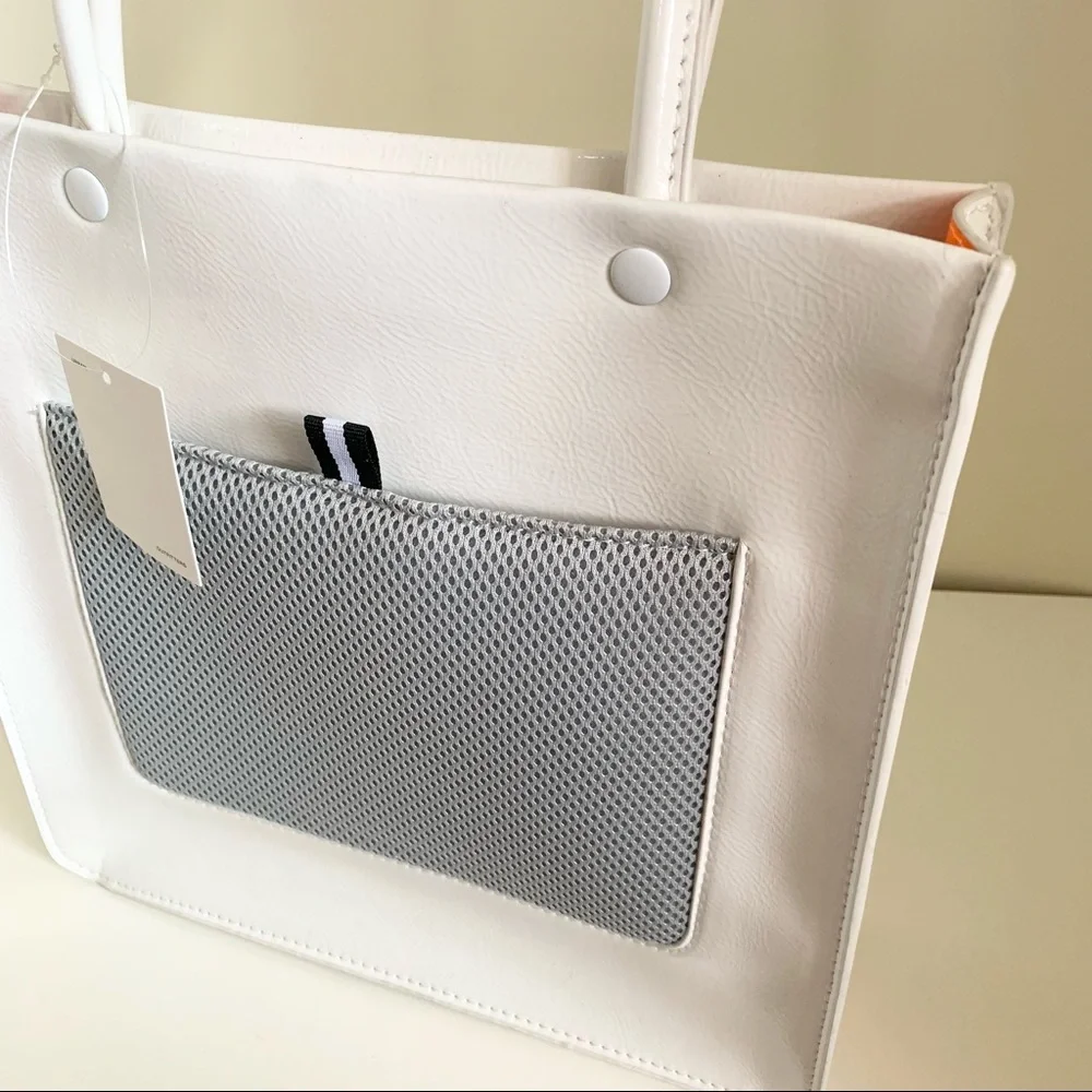 White patent minimal sporty tote bag